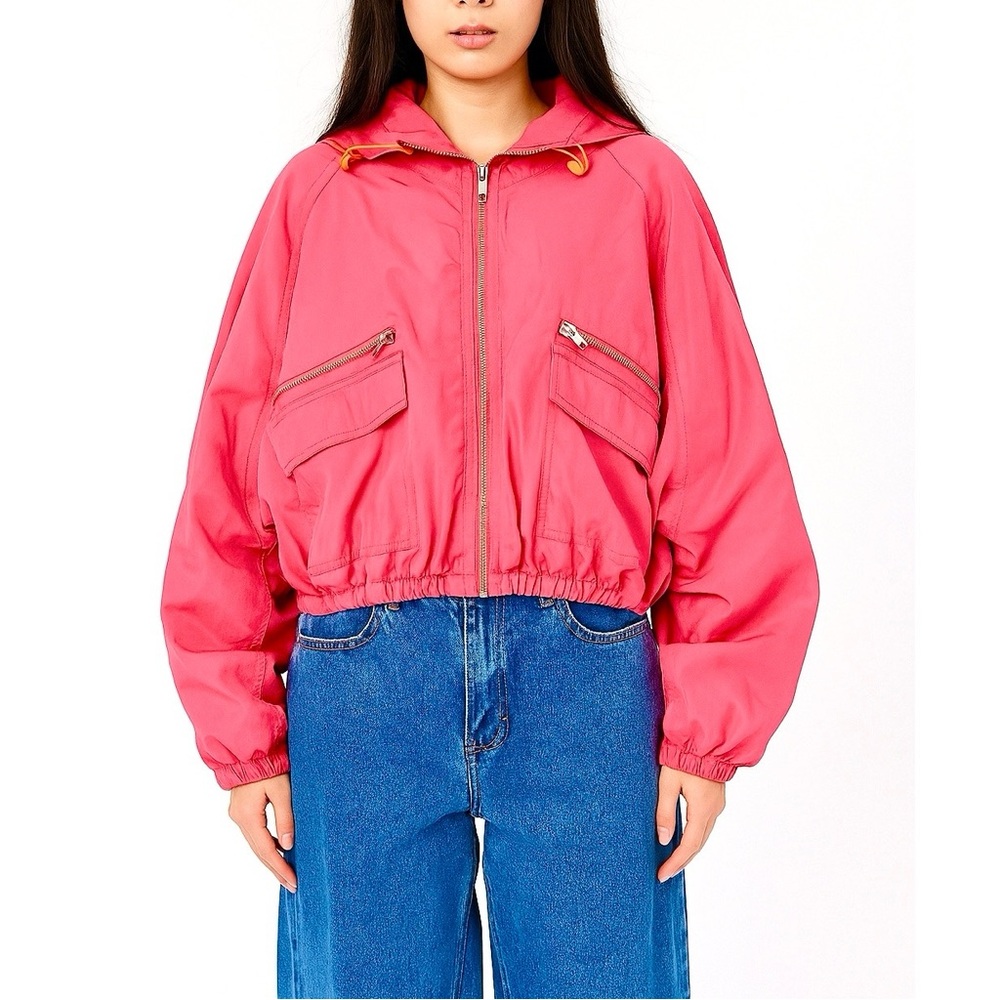 Belle Vere | Anthro Barbie Pink Cropped Boxy Windbreaker VSCO Dolman Jacket